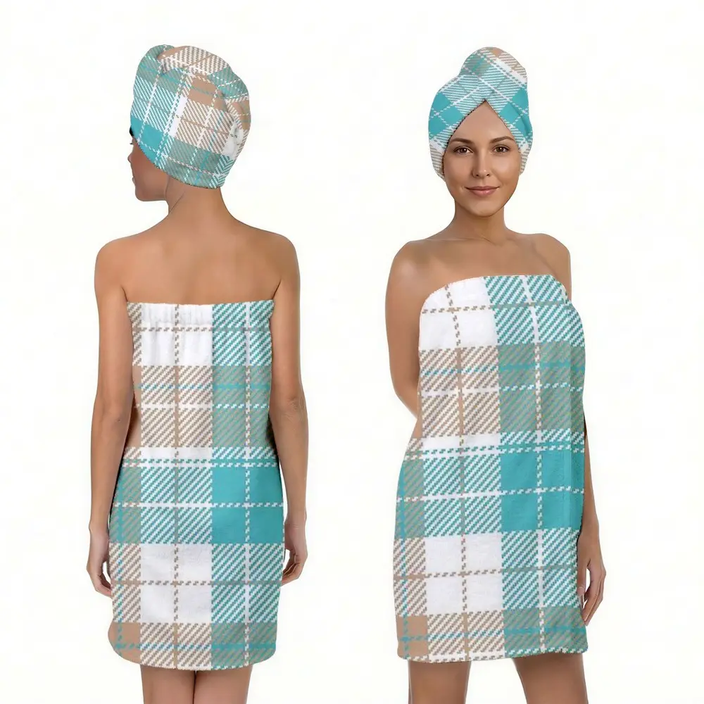 2pcs Geometric Print Bath Towel Set, Adjustable Bath Towel and Hair Dryer Set, Ideal for Sauna, Spa, Home Bathroom, Gym, Beach, Travel