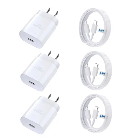 Type C Samsung Charger Fast Charging,3Pack 25W Samsung Super Fast Charger Block with 6.6Ft USB C Charger Cable Compatible with Smartphone, Cellphone Samsung Galaxy S24 Ultra/S23/S22/S21/S20/iPhone 15/15 Plus/15 Pro/15 Pro Max, Mobile, Travel Charger Block