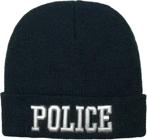 Black - Deluxe POLICE Embroidered Watch Cap Winter Beanie for Law Enforcement Officers, Acrylic