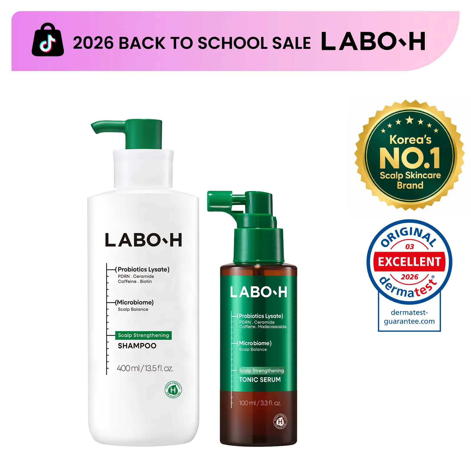 LABO-H Hair Growth Synergy Duo, Without Silicones | PDRN Shampoo & Cooling Scalp Tonic | Korean Haircare