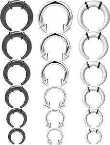 Septum Stretching Kit 14/12/10/8/6/4g Black/White Taper Nose Ring Metal Horseshoe Acrylic Pincher Piercing Jewelry Surgical Steel for Women Men
