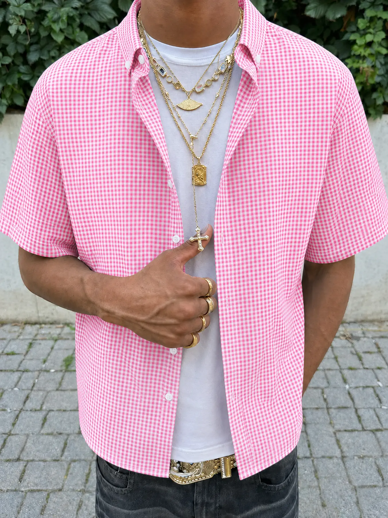 Men’s Classic Stylish Gingham Shortsleeve Button-Up Shirt - Lightweight Loose-Fit Casual Menswear Top with Chest Pocket, Summer Outerwear for Streetwear, Vacations, Layering