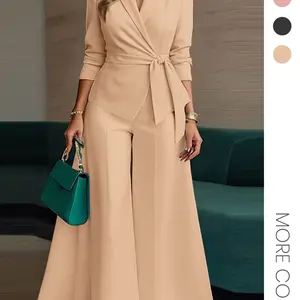 Women'sBusinessCasualBlazerSet,SolidColorTieDesign,PerfectforOffice&DailyWear,FashionableWomen'sClothing