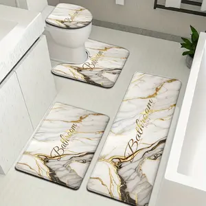 [Bathroom Mat Set] Luxury Gold flannel 4 Piece Bathroom Rug Set, Non-Slip Absorbent Bath Mats, U-Shaped Toilet Mat, Washable Shower Floor Mats for Modern Decor