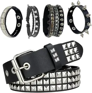 1 pcs waist belt, metal belt, unisex belt, punk hardware jeans belt, 4 bracelets, punk style hip-hop street fashion wrist strap