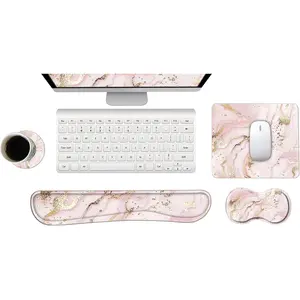 Keyboard Wrist Rest & Mouse Pad Set – Memory Foam, Non-Slip, Pink Marble