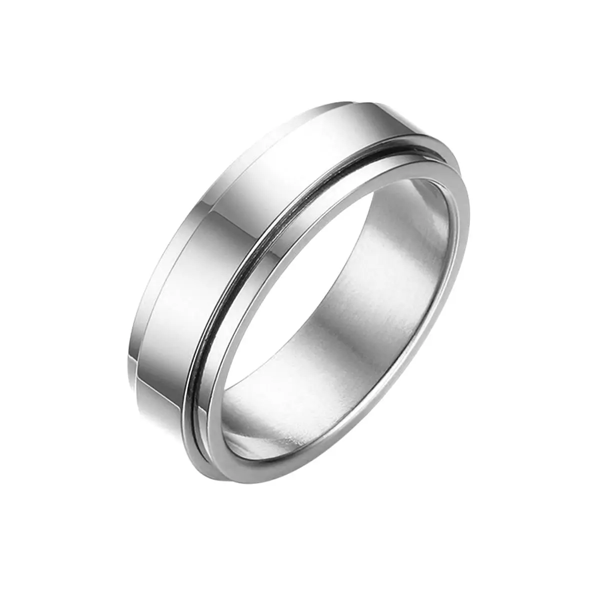 OIDEA Men's 6mm Silver Polished Stainless Steel Thin Line Spinner Ring - Engravable, Anxiety Fidget Rotating, Custom Statement, Steel Rings, Birthday Gift Band, Thin Line Rings