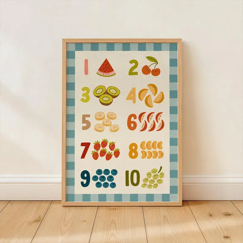 #1 Poster Hand-Drawn Fruit Counting , Numbers 1-10 Educational Print, Playroom Nursery Art (unframed) sohochic