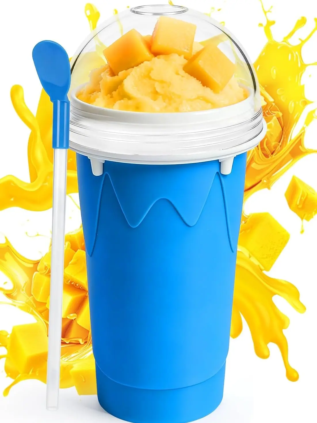 500ML Slushie Cup, DIY Magic Slushy Maker Cup, Cool Stuff Things Gadgets for Juices Milk Ice Cream Make, Quick Frozen Squeeze Slushy Cups with Lids & Straw for Teens Kids Family, Blue
