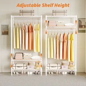 Freestanding Clothes Rack, Heavy Duty Metal Wire Shelving Storage Unit with Hanging Rod, Adjustable 3 Tier Open Organizer Wardrobe for Entryway Bedroom Laundry Room, Space Saving, 17.7 Inch Deep x 35.4 Inch Wide x 68 Inch High