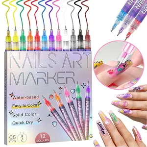1 Set 12 - Color Nail Art Maker Set & Nail Art Pen - Quick - Drying Acrylic Pens for DIY Manicures & Easy 3D Designs & 3D Dot Embroidery Acrylic Nail, Ideal for Beginners