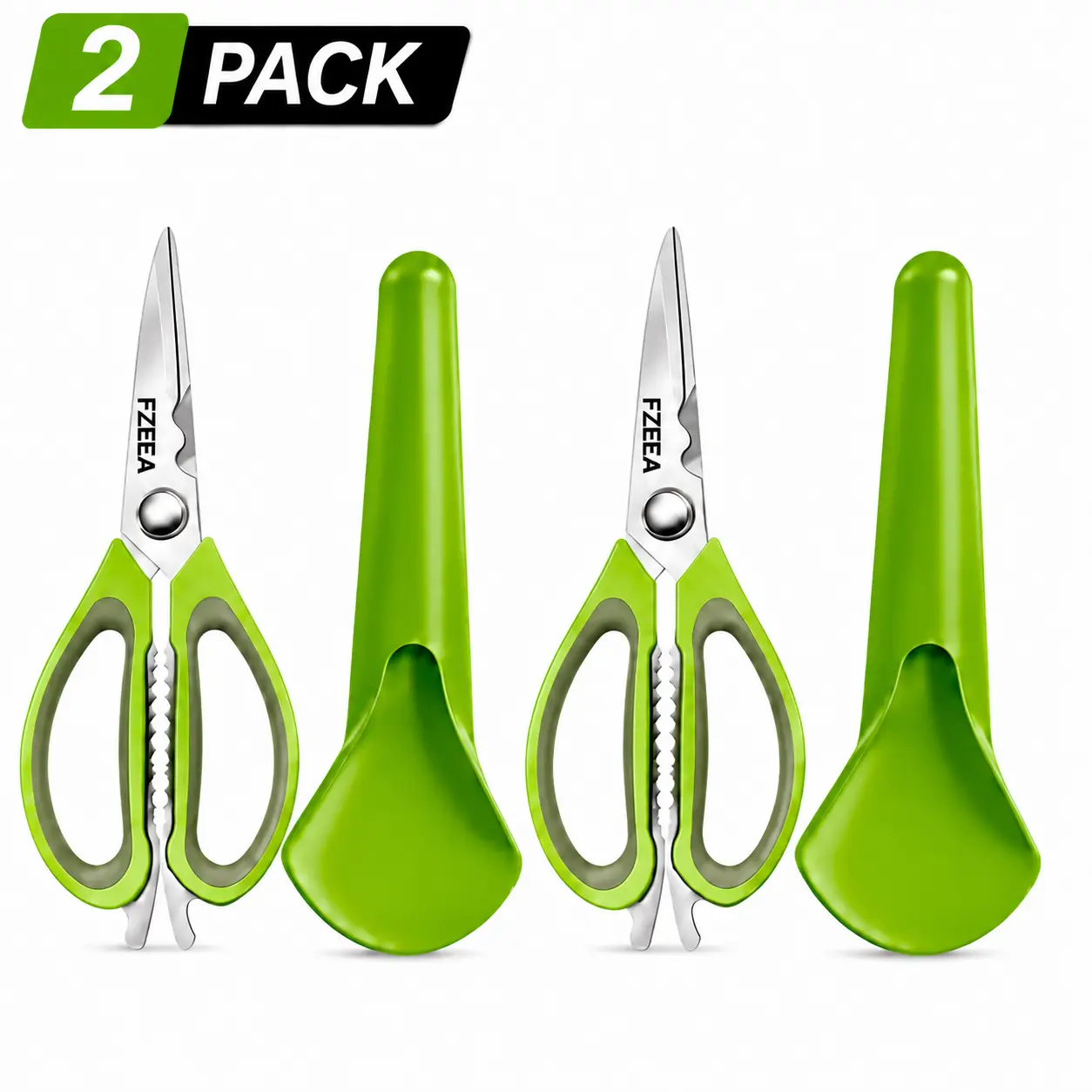 FZEEA Kitchen Shears Heavy Duty Stainless Steel Scissors Multipurpose Food Herb Cutting Tool with Protective Cover