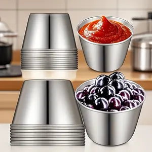 Stainless Steel Dip Cups Set, 2pcs/6pcs/12pcs Small Sauce Bowls, Serving Bowls, Appetizer Plates, Commercial Grade Durable Kitchenware Round Condiment Cups for Desserts