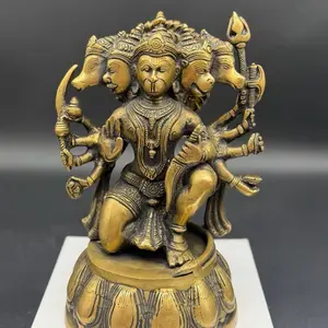 Antique Gold Panchamukhi Hanuman Statue with Intricate Details and five Faces for Spiritual Decor
