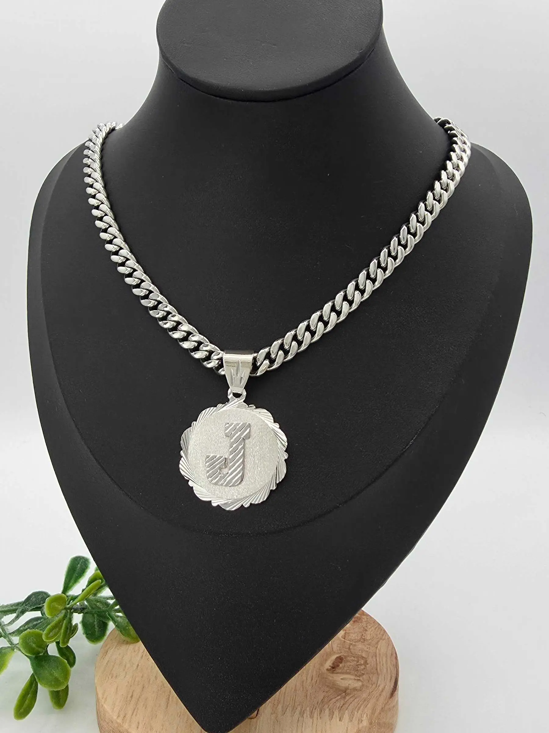 Silver Initial Necklace: 7mm Cuban Chain, 30mm Pendant, Lifetime Replacement Guarantee