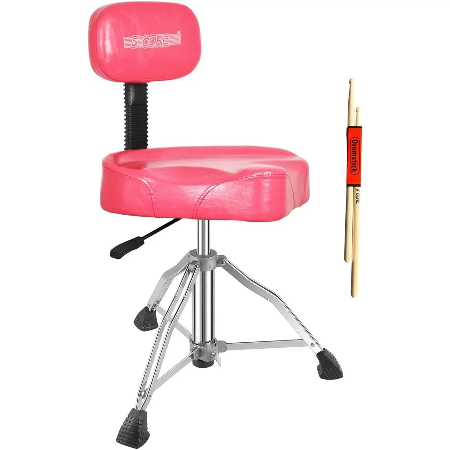 5 CORE Commercial Drummer Stool with Backrest, 4" PU Leather Saddle-Shape Motorcycle Seat, Airlift Adjustable Heavy-Duty Quick-Setup Padded Stool for Studio, Stage Use - Pink DS CH PNK Rest-LVR