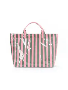 Striped Tote Bag High-Value Lightweight Handbag Commuter Large Capacity Portable Travel Shoulder Bag, Casual Style Fashionable Tote Bag All Seasons Beach Tote