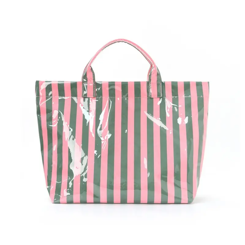 Striped Tote Bag High-Value Lightweight Handbag Daily Commuter Bag Commuter Everyday Work Bag Large Capacity Portable Travel Shoulder Bag, Casual Style All Seasons Striped Pvc Tote