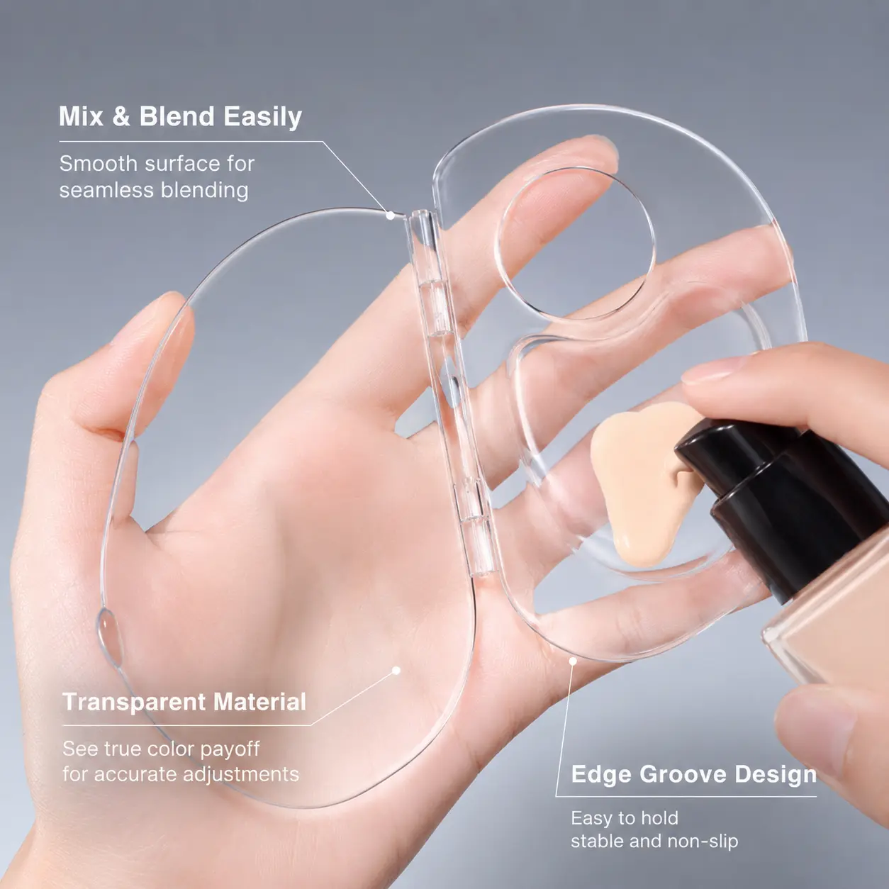 Transparent Acrylic Compact Cosmetic Foundation Mixing Palette with Makeup Spatula - Easy-to-Clean Tool for Foundation, Moisturizer Blending, Foldable