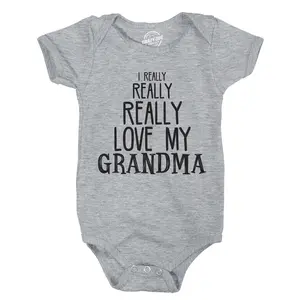 Baby Really Really Love My Grandma Cute Funny Infant Shirt Newborn outfit Shower Funny Baby Onesies Mother's Day Clothes for Baby Funny Grandma Onesie Novelty Onesie Light Grey