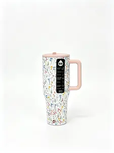 HydroJug 40oz Wildflower Tumbler with Handle, Leak-Proof Stainless Steel Insulated Travel Cup, Keeps Drinks Cold 24H, Includes Drinking Utensils day gift xmas