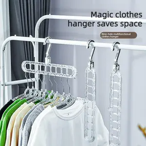 Multifunctional Nine-Hole Foldable Clothes Hanger with Magic Rotating Feature Non-Slip Design for Home & Dormitory Efficient Storage Organizer - Hanging - Household