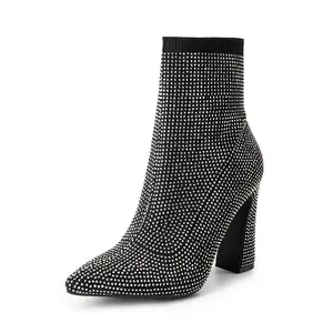 Dream Pairs Women’s Pointed Toe Rhinestone Covered High Heeled Ankle Boots Pull-On Easy Wear  Chic And Elegant For All Day Wear,summervibes