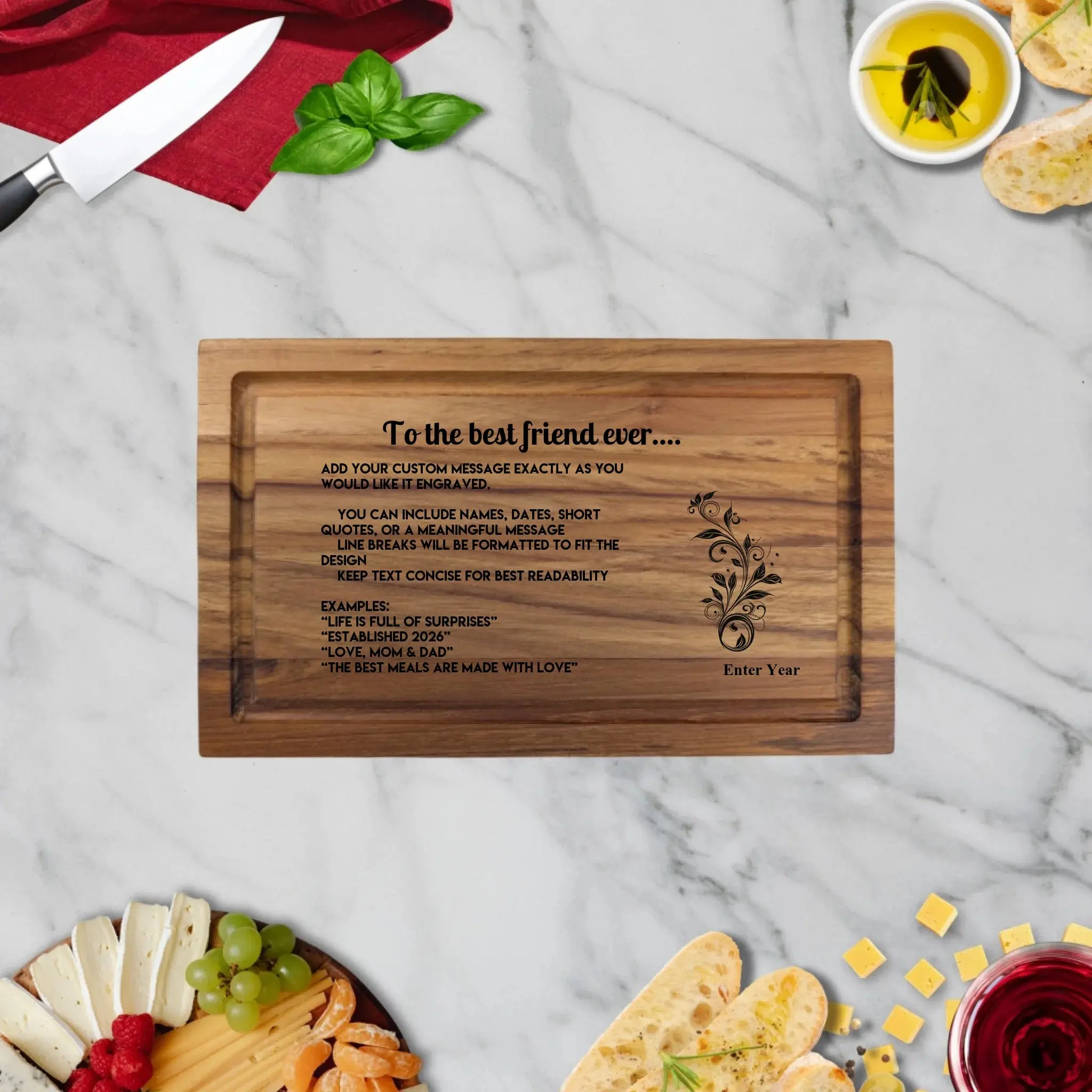 Fully Custom Engraved Cutting Board with Photo & Text