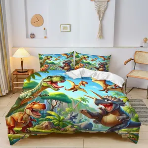 2/3Pcs Jurassic Dinosaur Pattern Down Duvet Cover Set, Children'S Adventure Style Bedding Set, Soft Microfiber Material for Cozy Sleep, Providing A Comfortable Sleeping Experience, Including 1 or 2 Pillowcases - Without Padding/Zipper Closure