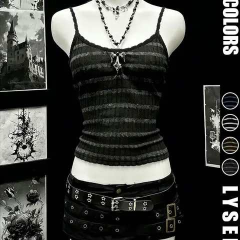 Halloween Women's Striped Knitted Tank Top, Gothic Style, Slim-Fitting, Casual Wear, Trendy Design, Perfect for Halloween Parties