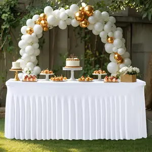 1 Pack Wrinkle Free Spandex Fitted Tablecloth Stretchy Banquet Table Cover for Mother's Day Holiday Parties Christmas Events Weddings Birthday Decor Dessert Table Setups