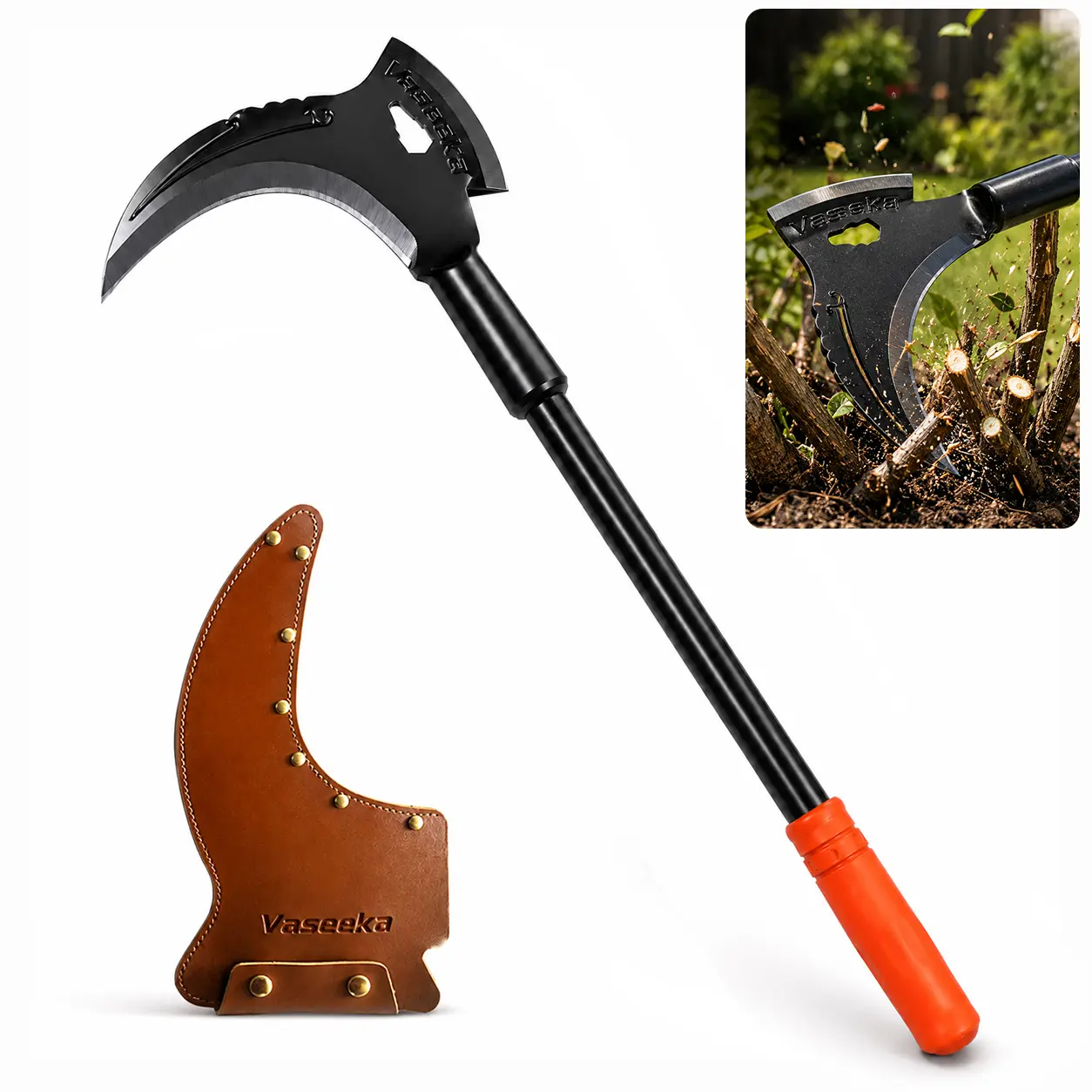 Vaseeka 2-in-1 Heavy-Duty Manganese Steel Garden Pruning Tool, 20-in Wood Handle Cutter for Weeding, Branch Cutting & Outdoor Lawn Maintenance Tasks