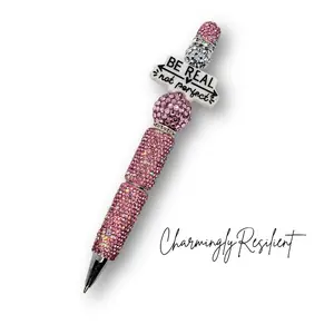 CharminglyResilient Be Real Not Perfect Pink Rhinestone Pen with Refill