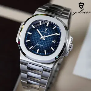 GOHUOS Timeless Square Watch for Men | Quiet Luxury Stainless Steel Quartz Watch | Waterproof & Luminous | Versatile Fashion Accessory for Daily Wear Casual Trendy Wristwatch
