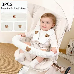3-Piece Baby Stroller Accessories Set with Embroidered Pattern, Quilted, Includes 2 Shoulder Strap Covers and 1 Armrest Cover, Anti-Slip Cushions for Comfort and Safety During Outings