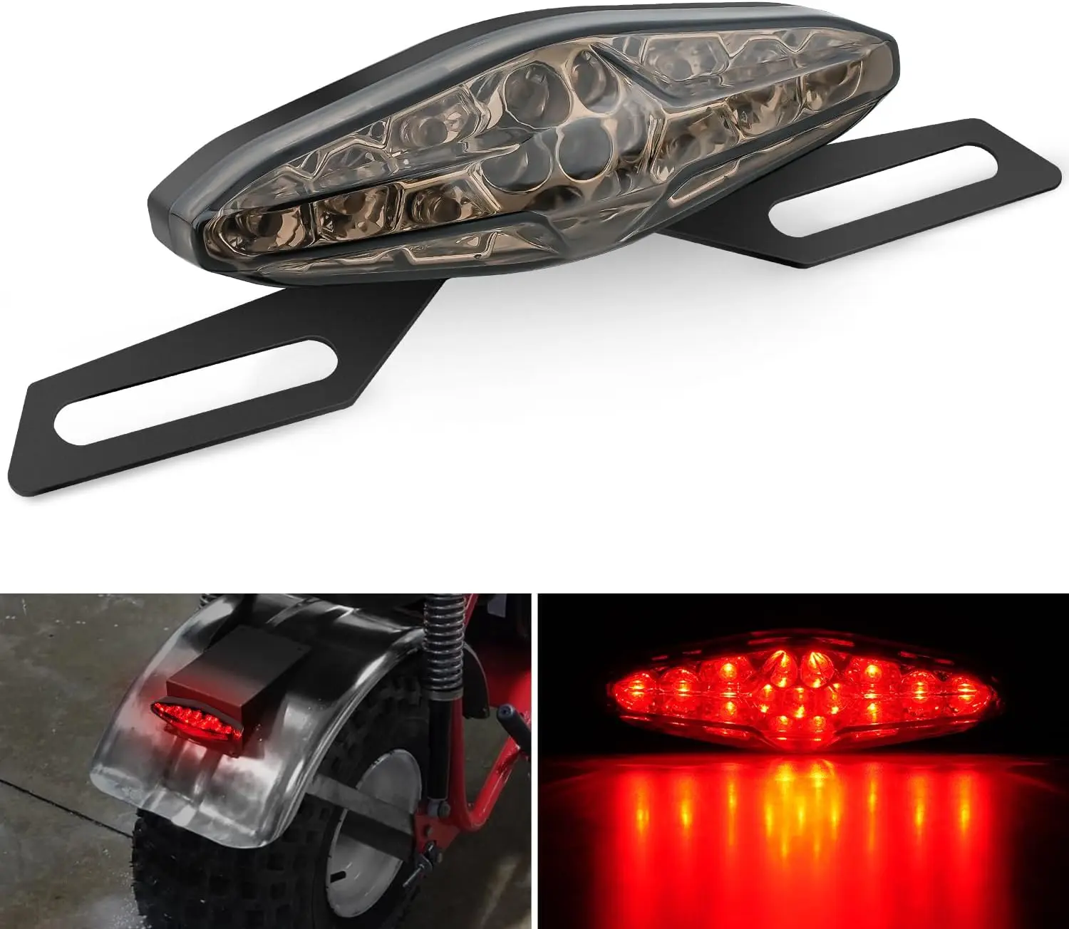 Nilight LED Brake & Running Motorcycle Rear Lighting Kit with Lightweight Modern Mullet Multifunctional ABS License Plate Bracket, Luminous Highly Efficient Warning Surface Mount LED Lights for Dirt Bikes, Universal Fit for Honda, Yamaha, Kawasaki (Red),