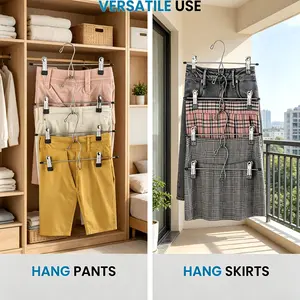 Household Metal Hangers with Clips - 20 Pcs/30 Pcs Adjustable, Shiny, Smooth, Non-Slip, Space-Saving Organiser for Denim Jeans, Pants