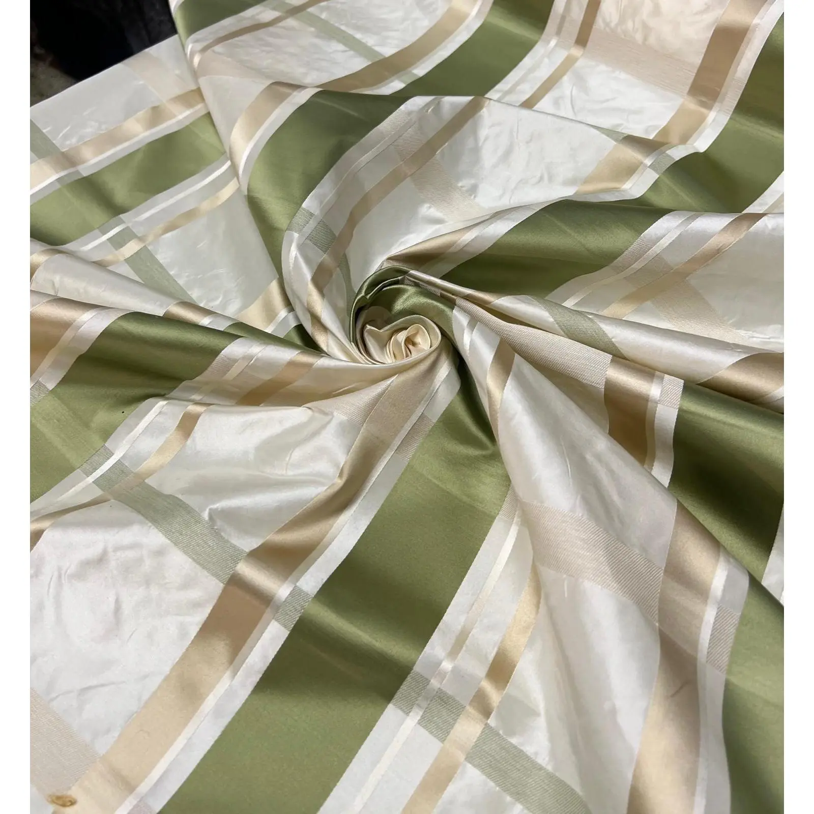 Silk Shantung Fabric 54" Wide - Green and White Stripe - Sold by the Yard - Ideal for Apparel and Home Decor