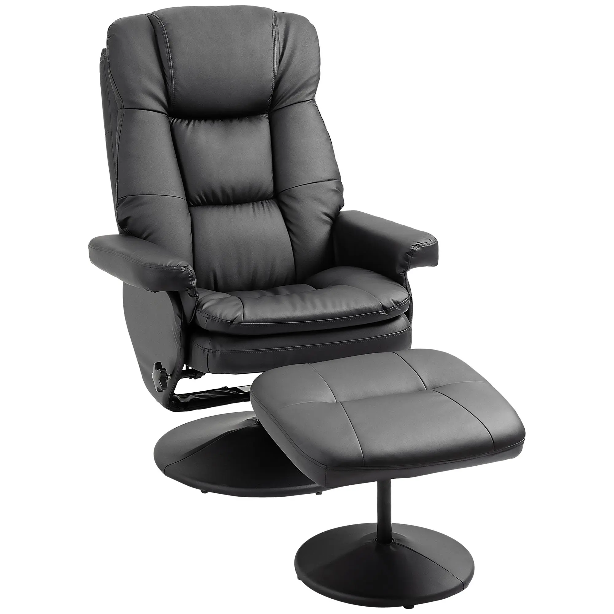 HOMCOM Artificial Leather Adjustable Arm 360° Rotation Recliner with Ottoman, Upholstered Chair with Footrest and Wrapped Base for Living Room, Bedroom, 360° Rotation Recliners, Adjustable Arm Recliners