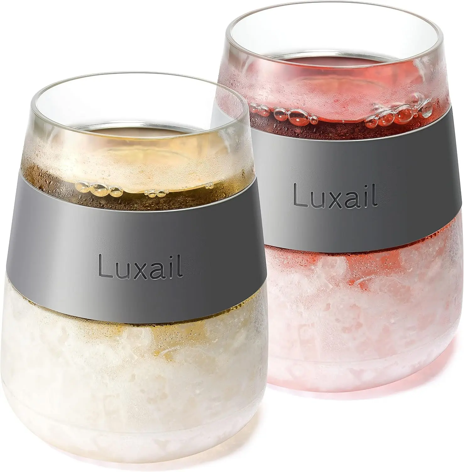 luxail Wine Glasses, Plastic Wine Glasses Set of 2, Wine Gifts, Double Wall Insulated Freezer Tumbler, Stemless cups for Red and white Wine, 8.5 Oz, Grey Gift