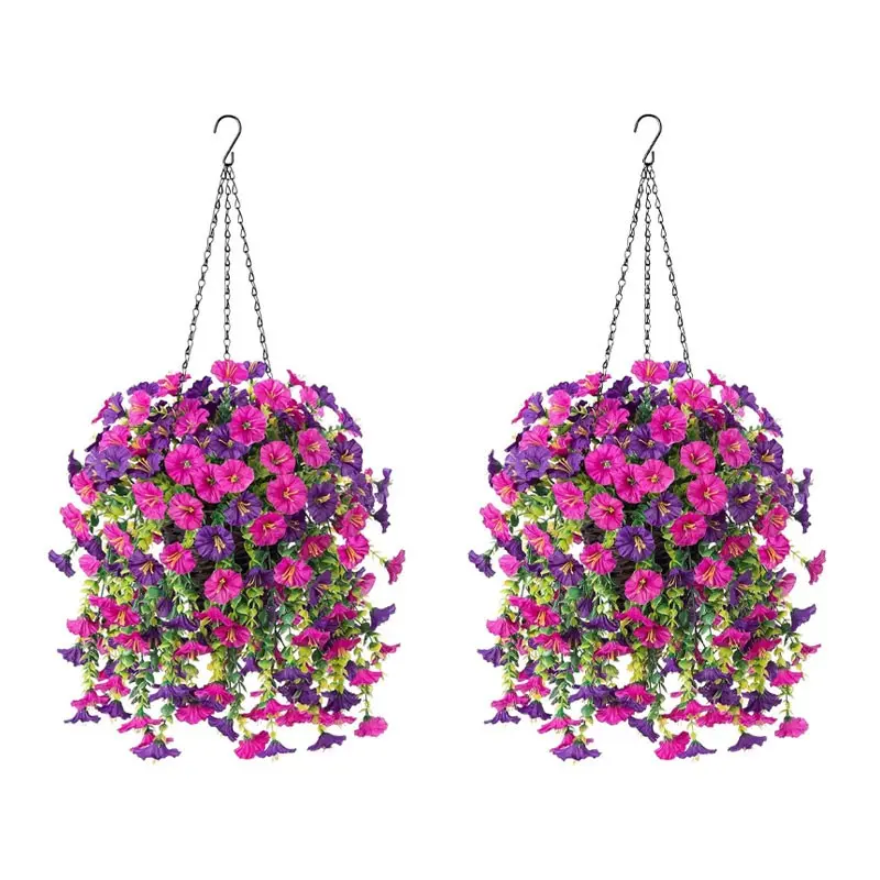 Realistic Hanging Morning Glory Basket, Outdoor Garden Decor, PVC Material, UV-Resistant Flowers, Ideal for Porch, Balcony, Garden Decoration