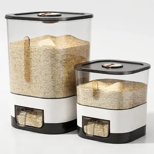 Automatic Moistureproof Rice Dispenser, Count Large Capacity Rice Storage Container with Measuring Cup, Airtight Food Storage Containers，Transparent Window，Grain, Flour, Kitchen
