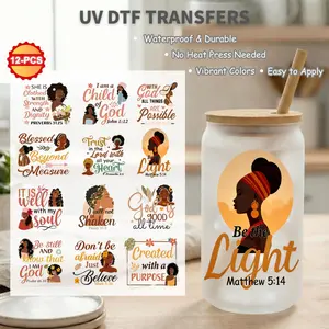 12pcs UV DTF Cup Wraps Decals, Graphic Decal, Waterproof Self-Adhesive Transfer Paper for Mug & Water Bottle, 3D Crystal Labels, Waterproof Stickers, High Quality DIY Crafts