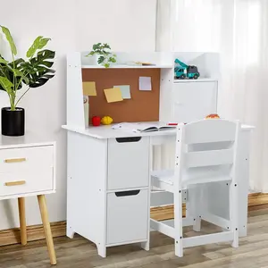 GARVEE Computer Playset and Wooden Study Desk with Storage Shelf, Bulletin Board, and Educational Learning Computer for Boys and Girls