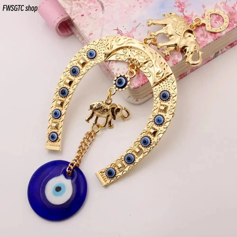 Traditional Turkish Blue Eye Horseshoe & Elephant Ribbon Alloy Lucky Charm - Hangable Decorative Hanging Decorations for Home, Room Decorations, Bag Accessory Charm & Twillie (Thoughtful Gift Option), Good Luck, Housewarming