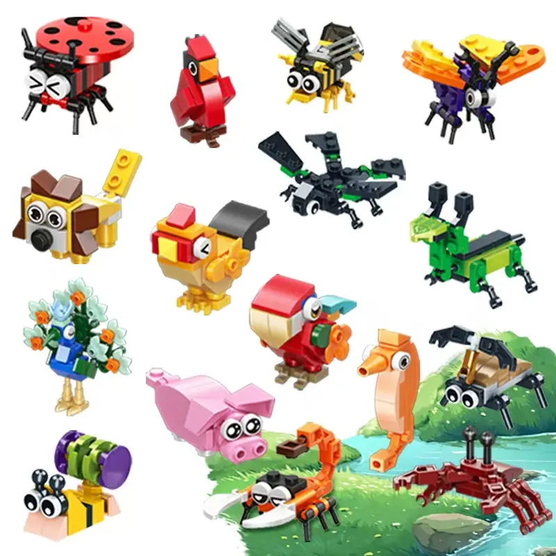 16PCS STEM Insect Building Blocks Toy Set | Woodpecker, Crab, Lion, Butterfly｜Mini Building Blocks Set Animal for Kids Ages 6+ | with Step-by-Step Manual | Learning & Creativity STEM Toys
