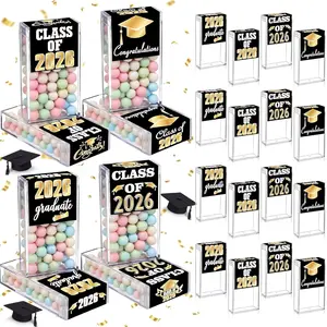 AceOrbit 24 Sets Graduation Candy Tubes Bulk for Guest 3.54 Inch Empty After Dinner Candy Jar Buffet Container Acrylic Box with Sticker for Class of 2026 End of Year Gifts(Black)