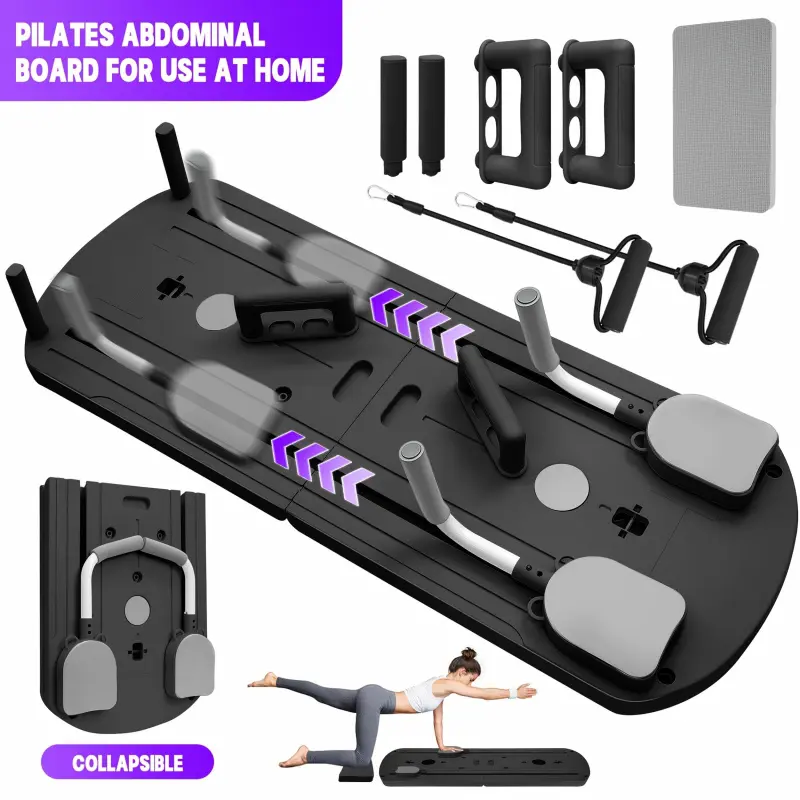 Pink 8-in-1 Foldable Pilates Sliding Board, 2026 Reformer Starter Set, Multi-Purpose Home Workout Pad for Indoor Fitness