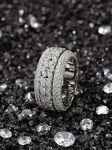 Fashion Hip-Hop Rock Ring - Diamond Rotating Stress-Relieving Cuban Ring, Pure Gold Plated Copper Material, 3A Grade Cubic Zirconia, Shiny Diamond Cuban Chain Ring, Micro Set Zirconia Ring - Gender-Neutral Punk Accessories, Gold and Silver Color,  Rings