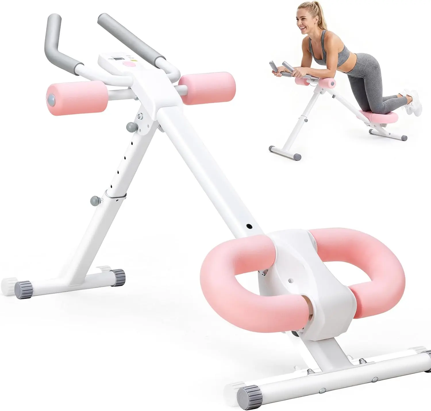Ab Core Trainer Abdominal Workout Equipment - Adjustable, Foldable Home Gym Gear with Knee Protection, LCD Monitor, Device Holder, 400 LBS Capacity, 2 Incline Angles, 5 Height Settings for Personalized Workouts